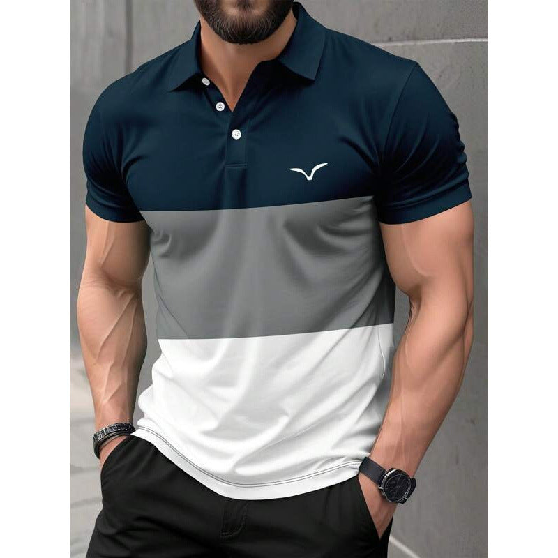 Mens 3D-printed Short-sleeve Button-up Polo Shirt