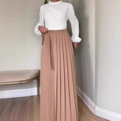 Womens Solid-Color Wide-Leg Pleated Pants With Ties