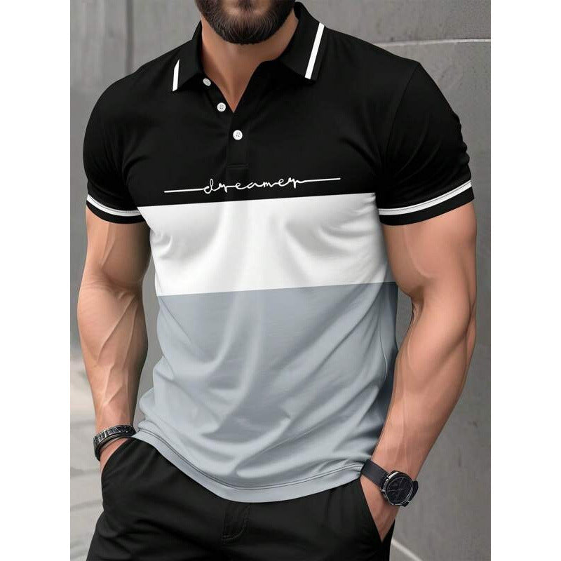 Mens 3D-printed Short-sleeve Button-up Polo Shirt