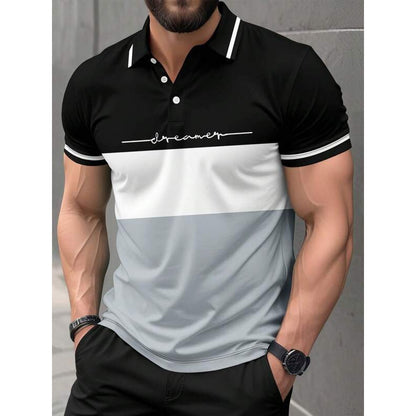 Mens 3D-printed Short-sleeve Button-up Polo Shirt