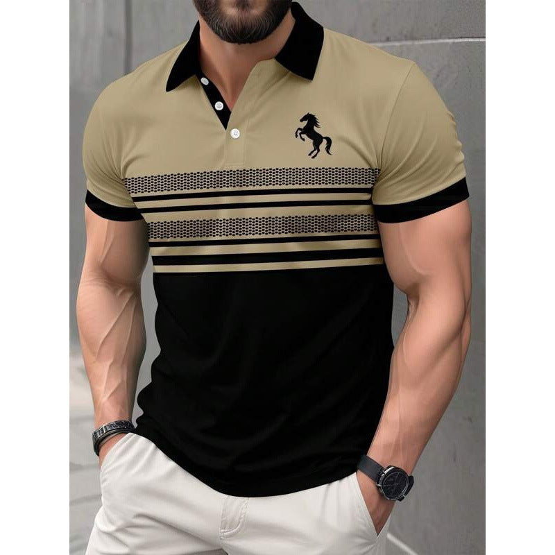 Mens 3D-printed Short-sleeve Button-up Polo Shirt