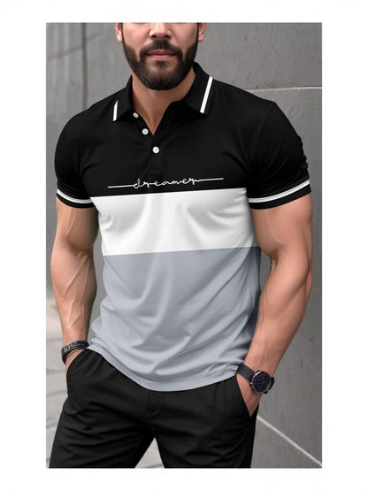 Mens 3D-printed Short-sleeve Button-up Polo Shirt