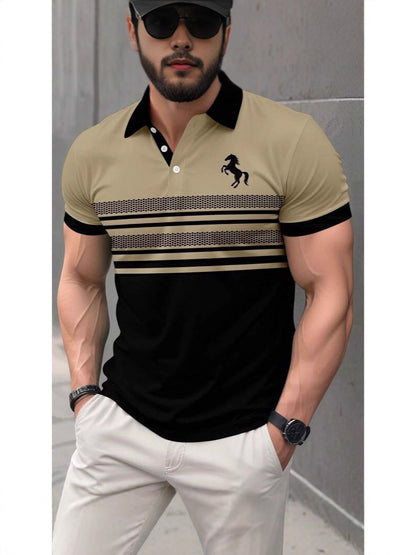 Mens 3D-printed Short-sleeve Button-up Polo Shirt