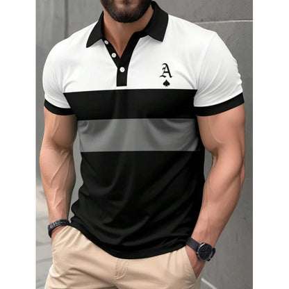 Mens 3D-printed Short-sleeve Button-up Polo Shirt